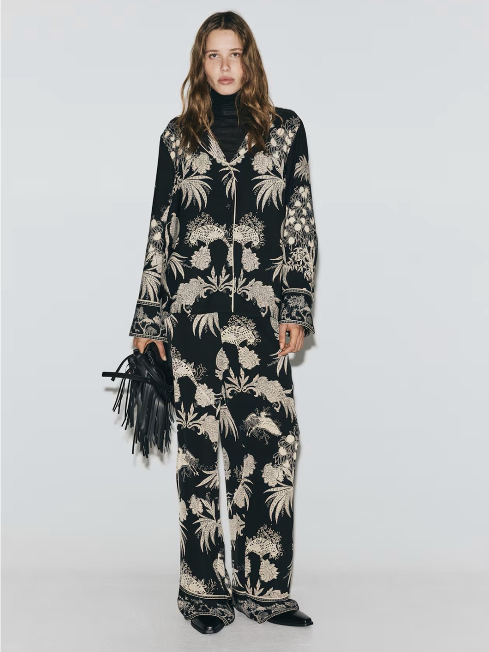 H&M Boho Style Botanical Print Pant Shirt Set , S